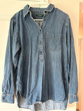 Lauren Ralph Lauren Denim Popover Tunic Shirt Womens XL Blue Long Sleeve